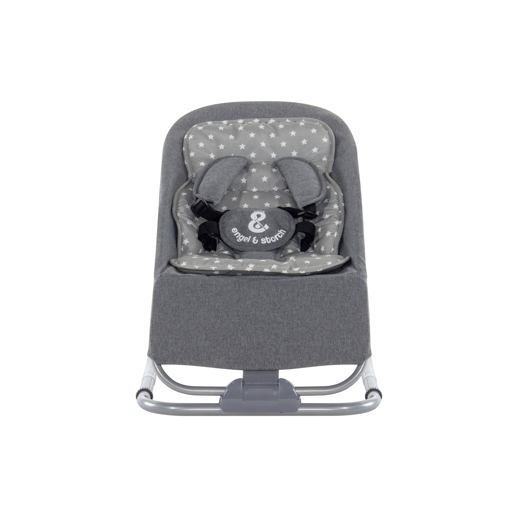 Babywippe VIENO mit abnehmbarem Bezug und Spielebogen Grau + Grau weiße Sterne