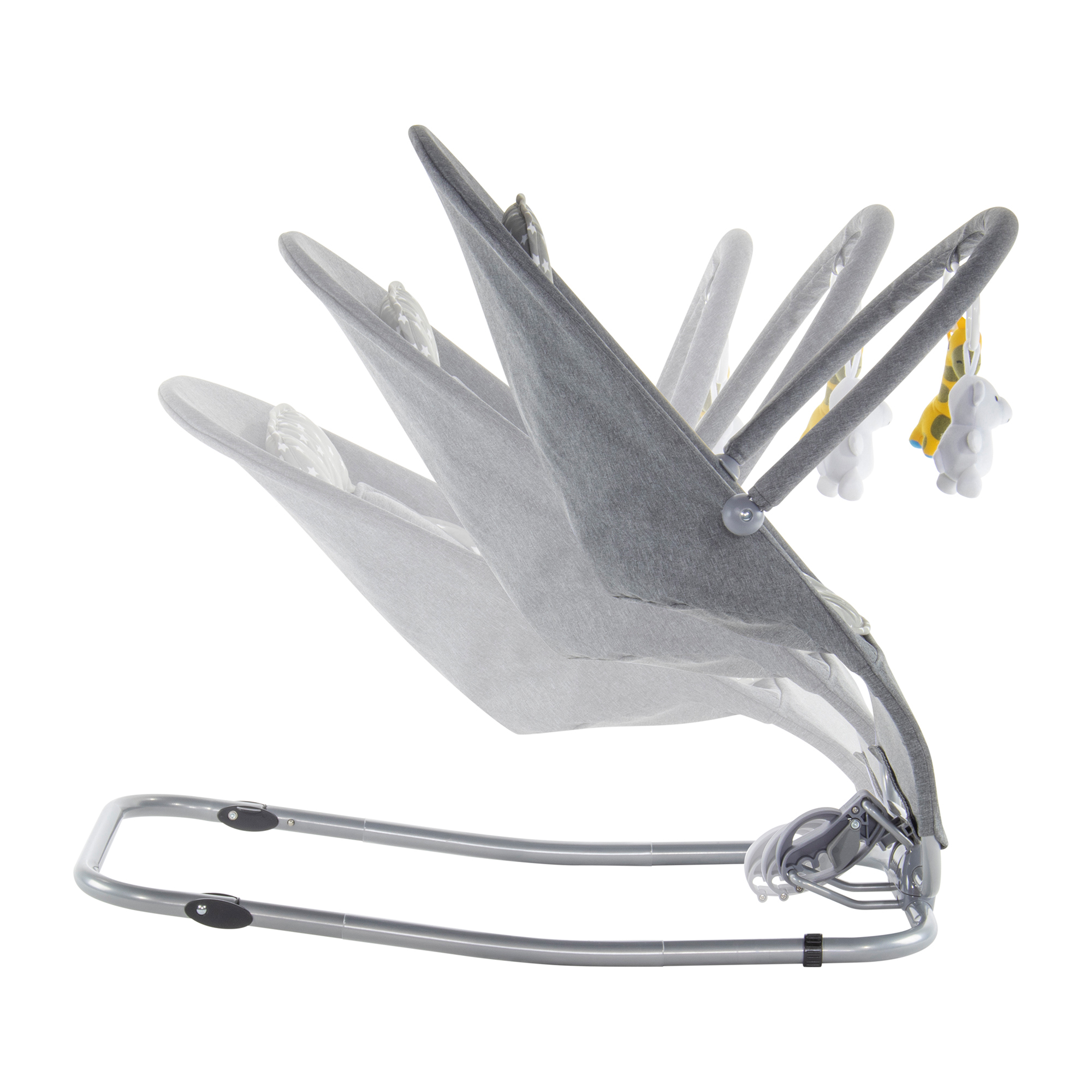 Babywippe VIENO mit abnehmbarem Bezug und Spielebogen Grau + Grau weiße Sterne