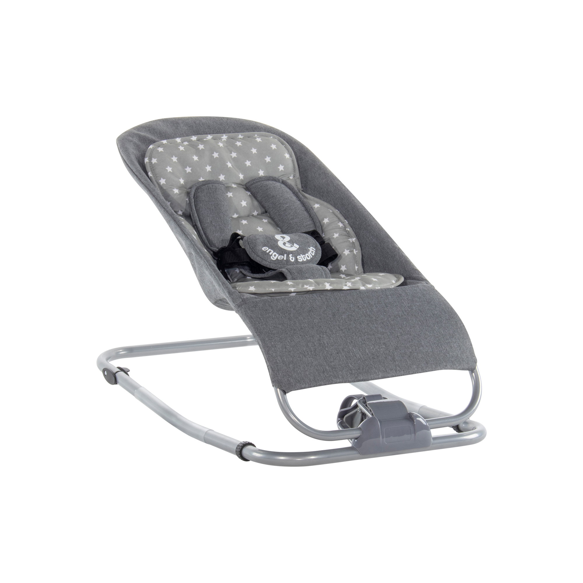 Babywippe VIENO mit abnehmbarem Bezug und Spielebogen Grau + Grau weiße Sterne